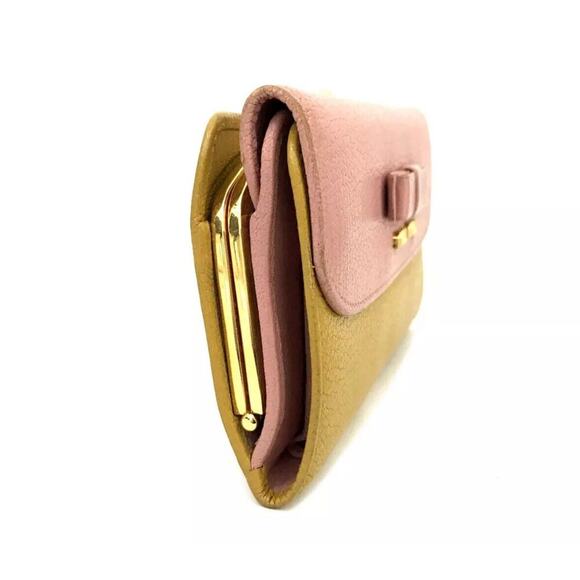 Authentic MIU MIU Madras Ribbon Leather Trifold Wallet Bicolor/3AF0677 - Picture 2 of 8